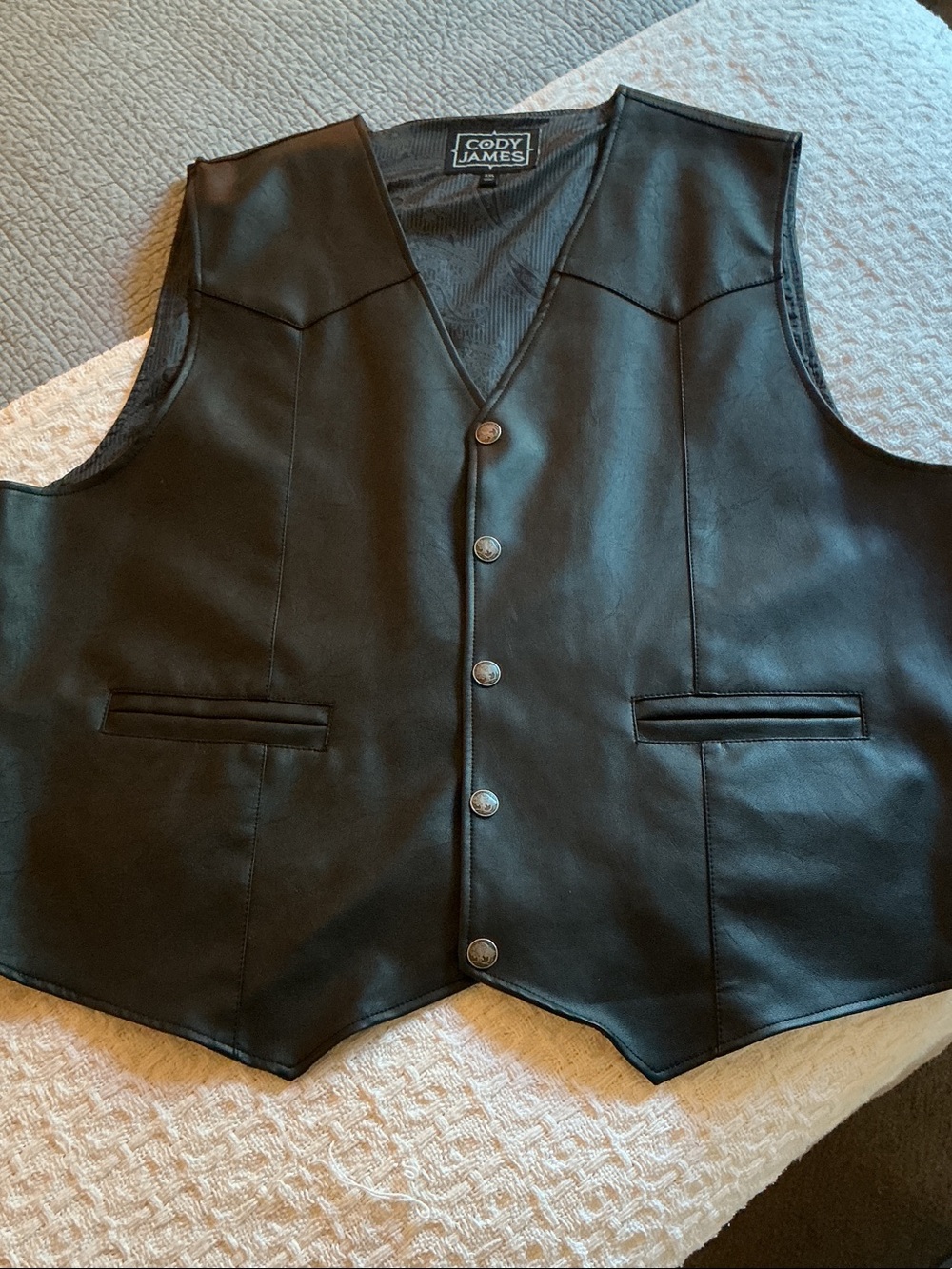 Cody James Black Faux Leather Button-Front Vest